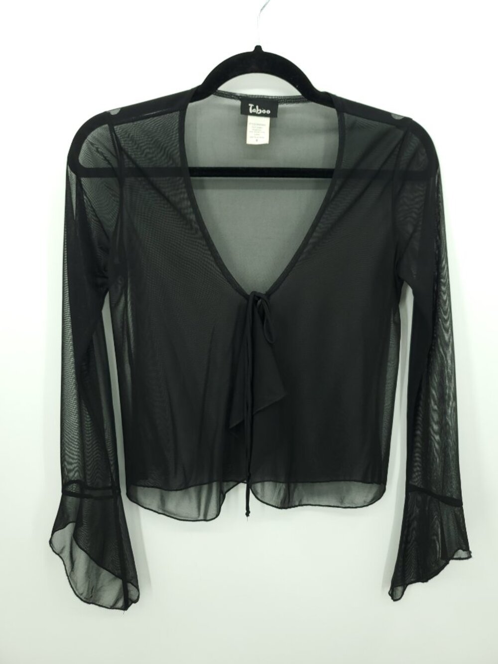 Vintage 90s/Y2K Taboo Sheer Black Mesh Tie Front Cardigan Top S
